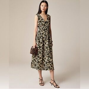 JCrew Hyacinth V-neck dress in crepe de chine XS black tan floral midi NWT